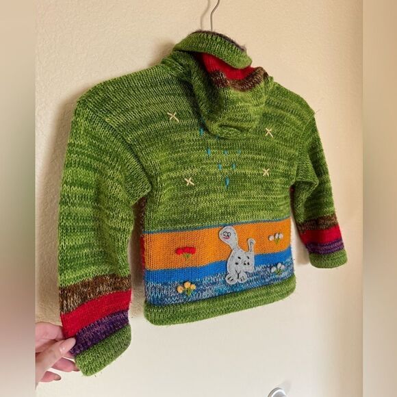 Vtg Mexicali Embroidered Hand Knit Graphic Zip Up Hoodie Sweater Sz 3 Toddler - Picture 4 of 4